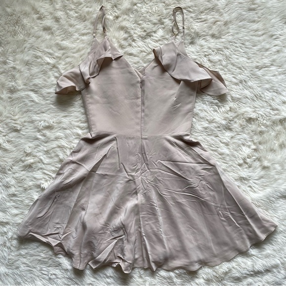 Amanda Uprichard Dress Tate Cold Shoulder Fit & Flare 100% Silk Bone Nude P - Picture 4 of 16